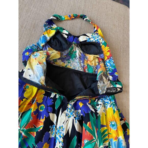 D.B.A. LA Bold Floral dress Bold Bright Fit flare skirt with tulle 11 (S/M) - Picture 10 of 15